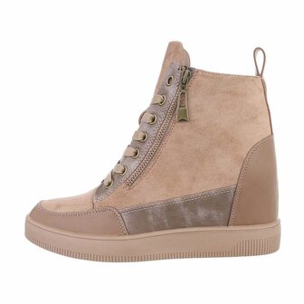 Dames wedge sneakers met sleehakken - khaki / lichtbruin