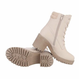 Dames veterlaarzen / laarsjes met veters - beige