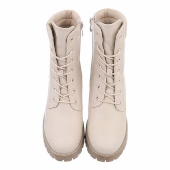 Dames veterlaarzen / laarsjes met veters - beige