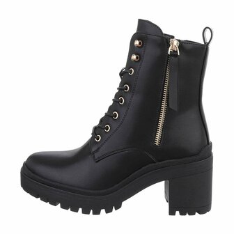 Dames veterlaarzen / laarsjes met veters - zwart
