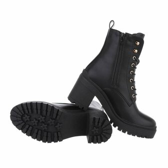 Dames veterlaarzen / laarsjes met veters - zwart