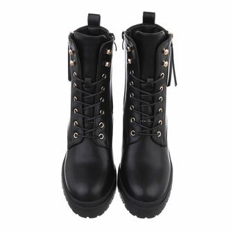 Dames veterlaarzen / laarsjes met veters - zwart