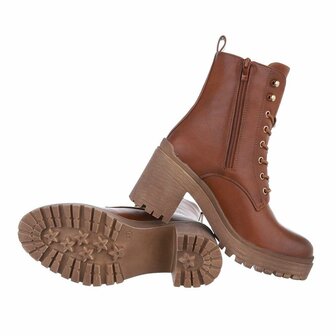 Dames veterlaarzen / laarsjes met veters - camel bruin
