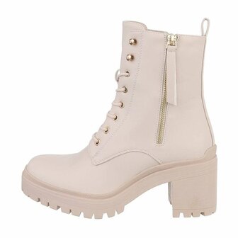 Dames veterlaarzen / laarsjes met veters - beige