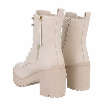 Dames veterlaarzen / laarsjes met veters - beige