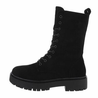 Dames enkellaarzen / veterboots laarsjes su&egrave;de-look - zwart