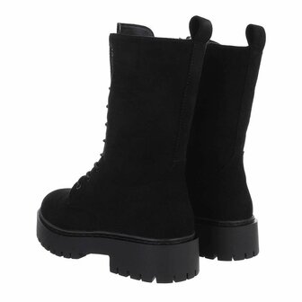 Dames enkellaarzen / veterboots laarsjes su&egrave;de-look - zwart