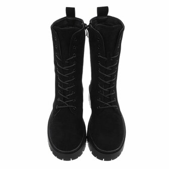 Dames enkellaarzen / veterboots laarsjes su&egrave;de-look - zwart