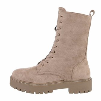 Dames enkellaarzen / veterboots laarsjes su&egrave;de-look - khaki lichtbruin