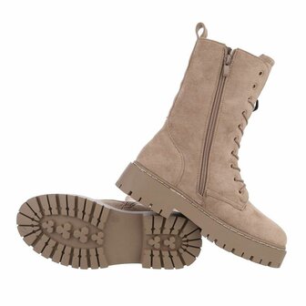 Dames enkellaarzen / veterboots laarsjes su&egrave;de-look - khaki lichtbruin