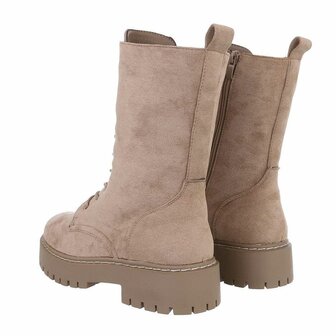 Dames enkellaarzen / veterboots laarsjes su&egrave;de-look - khaki lichtbruin