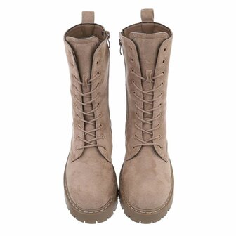 Dames enkellaarzen / veterboots laarsjes su&egrave;de-look - khaki lichtbruin