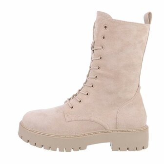 Dames enkellaarzen / veterboots laarsjes su&egrave;de-look - beige