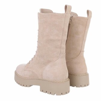 Dames enkellaarzen / veterboots laarsjes su&egrave;de-look - beige