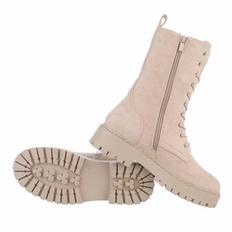 Dames enkellaarzen / veterboots laarsjes su&egrave;de-look - beige