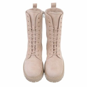 Dames enkellaarzen / veterboots laarsjes su&egrave;de-look - beige