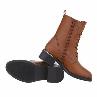 Dames enkellaarzen / veterboots laarsjes - camel bruin