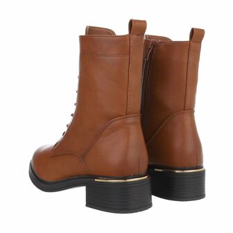 Dames enkellaarzen / veterboots laarsjes - camel bruin