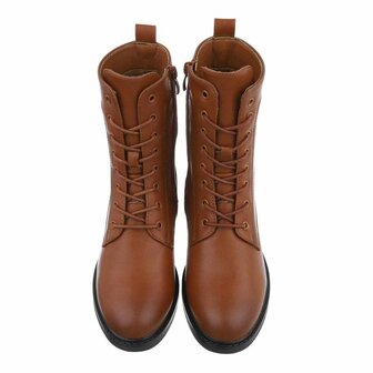 Dames enkellaarzen / veterboots laarsjes - camel bruin