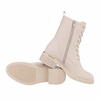 Dames enkellaarzen / veterboots laarsjes - beige