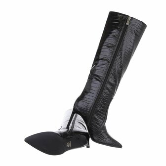 Dames hoge laarzen / knielaarzen high heels met krokoprint - zwart