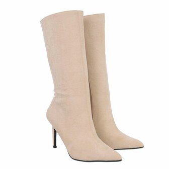 Dames hoge laarzen / kuitlaarzen high heels - beige