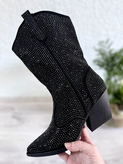 Dames cowboy laarzen / halfhoge western laarzen met glitter strass - zwart