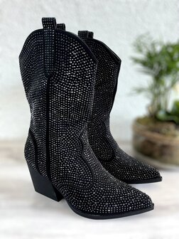 Dames cowboy laarzen / halfhoge western laarzen met glitter strass - zwart