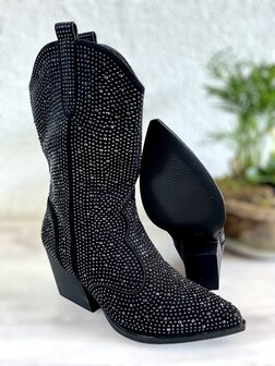 Dames cowboy laarzen / halfhoge western laarzen met glitter strass - zwart