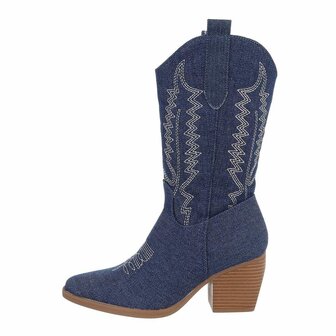 Dames halfhoge cowboy laarzen / western kuitlaarzen jeans spijkerstof - donkerblauw denim