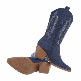 Dames halfhoge cowboy laarzen / western kuitlaarzen jeans spijkerstof - donkerblauw denim