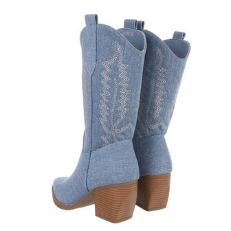 Dames halfhoge cowboy laarzen / western kuitlaarzen jeans spijkerstof - lichtblauw denim