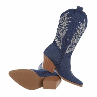 Dames halfhoge cowboy laarzen / western kuitlaarzen jeans spijkerstof - donkerblauw denim