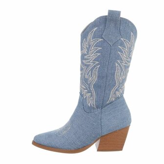 Dames halfhoge cowboy laarzen / western kuitlaarzen jeans spijkerstof - lichtblauw denim