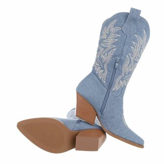 Dames halfhoge cowboy laarzen / western kuitlaarzen jeans spijkerstof - lichtblauw denim