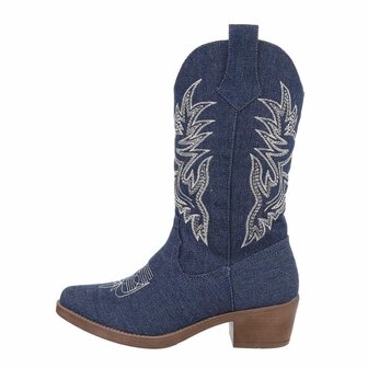 Dames halfhoge cowboy laarzen / western kuitlaarzen jeans spijkerstof - donkerblauw denim