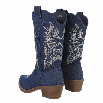 Dames halfhoge cowboy laarzen / western kuitlaarzen jeans spijkerstof - donkerblauw denim