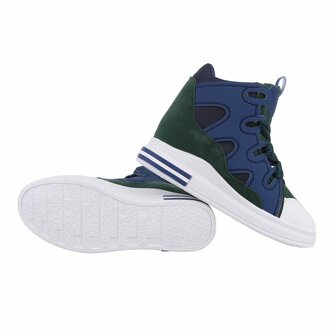 Dames wedge sneakers met sleehakken - blauw / groen