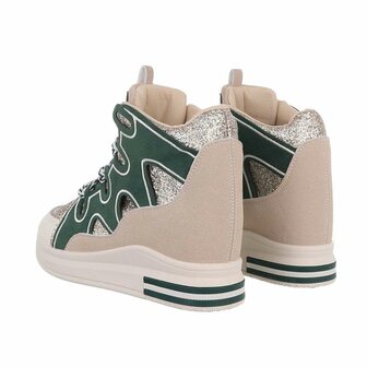 Dames wedge sneakers met sleehakken - groen / beige