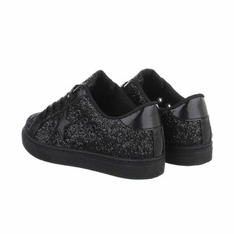 Dames sneakers / lage gympen met glitter - zwart