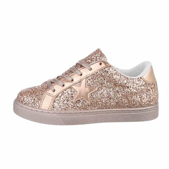 Dames sneakers / lage gympen met glitter - ros&eacute;goud