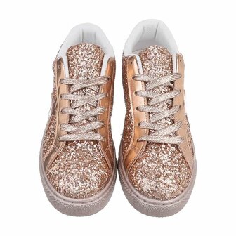 Dames sneakers / lage gympen met glitter - ros&eacute;goud