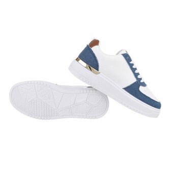 Dames sneakers / lage gympen met panterprint - denim blauw / wit