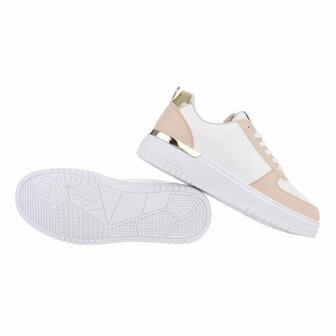 Dames sneakers / lage gympen met panterprint - roze / wit