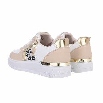 Dames sneakers / lage gympen met panterprint - roze / wit