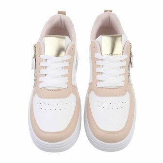Dames sneakers / lage gympen met panterprint - roze / wit
