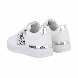 Dames sneakers / lage gympen met panterprint - wit