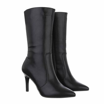 Dames hoge laarzen / high heels kuitlaarzen - zwart