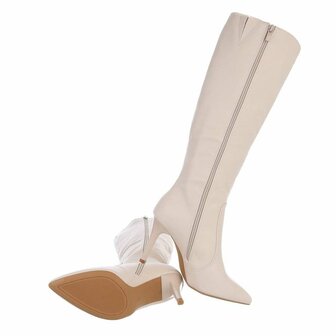 Dames hoge laarzen / high heels knielaarzen - beige