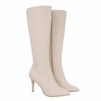 Dames hoge laarzen / high heels knielaarzen - beige